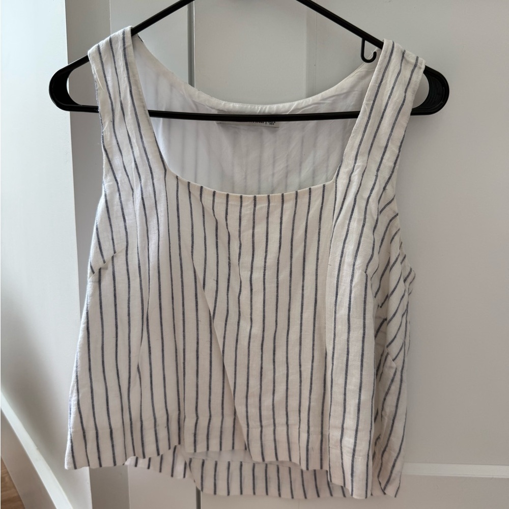 Abercrombie & Fitch White and Blue Striped Tank Top